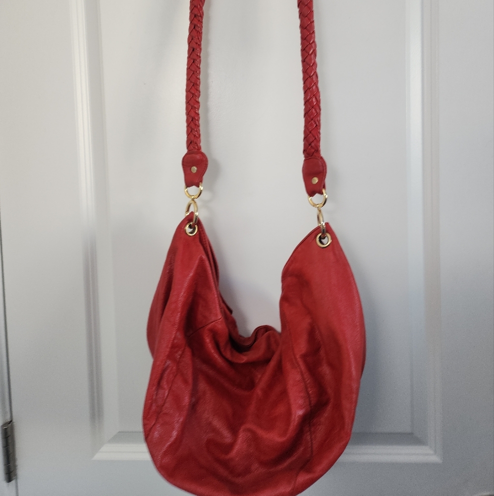Chic Red Leather Crossbody Bag
